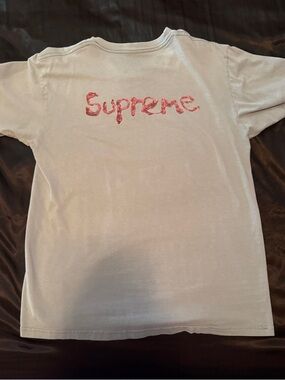 Supreme Short Sleeve Tee in Light Gray with Red Script Logo
